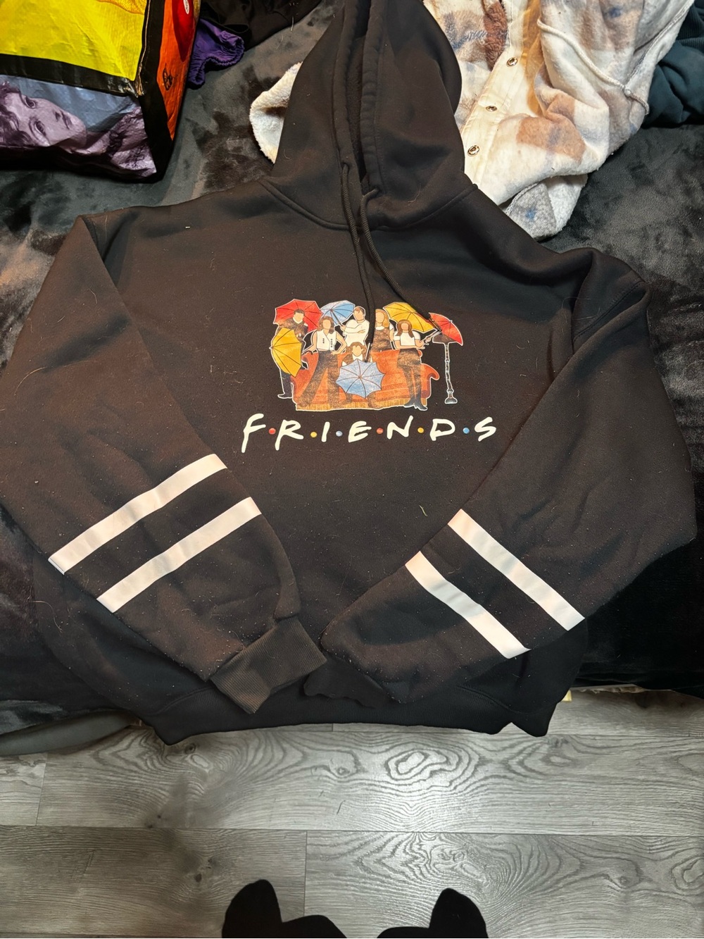 FRIENDS Black Crewneck Sweatshirt with Colorful Umbrella Graphic